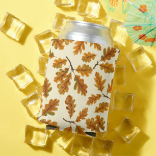 Autumnal-Eicheneiche-Blätter auf weiß Dosenkühler