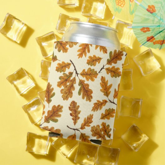 Autumnal-Eicheneiche-Blätter auf weiß Dosenkühler (In Situ Sommer)