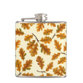 Autumnal-Eicheneiche-Blätter auf weiß Flachmann (Vorderseite)