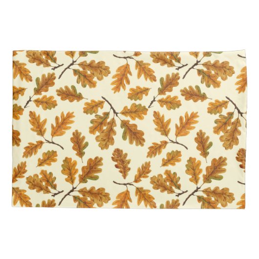 Autumnal-Eicheneiche-Blätter auf weiß Kissenbezug (Rückseite-Links)