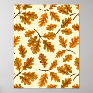 Autumnal-Eicheneiche-Blätter auf weiß Poster