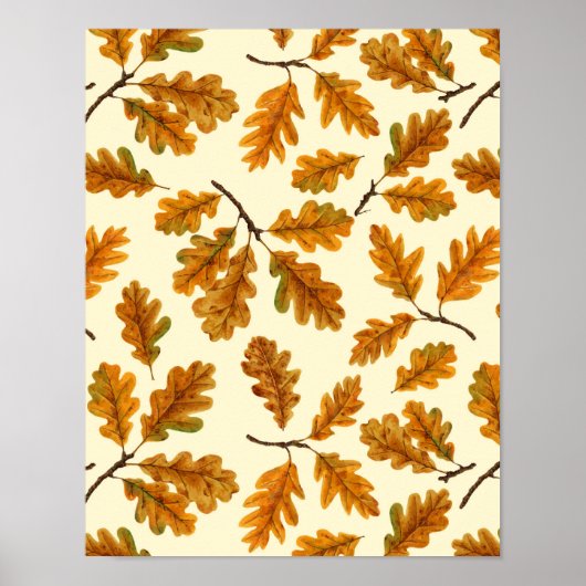 Autumnal-Eicheneiche-Blätter auf weiß Poster (Vorne)