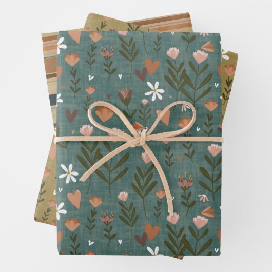 Autumnal Floral & Striping Geschenkwrap Geschenkpapier Set (Beispiel)