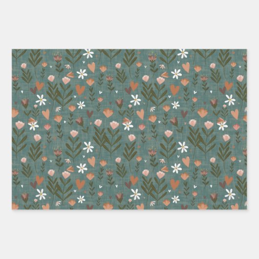 Autumnal Floral & Striping Geschenkwrap Geschenkpapier Set (Vorderseite)