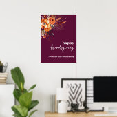 Autumnal flowers thanksgiving elegant burgundy poster (Heimbüro)