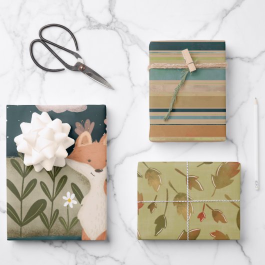 Autumnal Fox Geschenkwrap Geschenkpapier Set (Vorderseite)