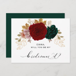Autumnal Gold Burgundy Emerald Greeny Bridesmaid Postkarte