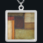 Autumnal Impressionist von Jennifer Goldberger Versilberte Kette<br><div class="desc">Autumnale Farben durchdringen dieses impressionistische Gemälde von Jennifer Goldberger. Die geometrischen Tafeln,  die den Hintergrund dieses Stückes bilden,  sind rot,  braun,  braun und dunkelorange. Kaufen Sie noch heute eine Kopie!</div>