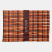 Autumnal Kariert Orange Brown Geometric Muster Geschirrtuch (Horizontal)