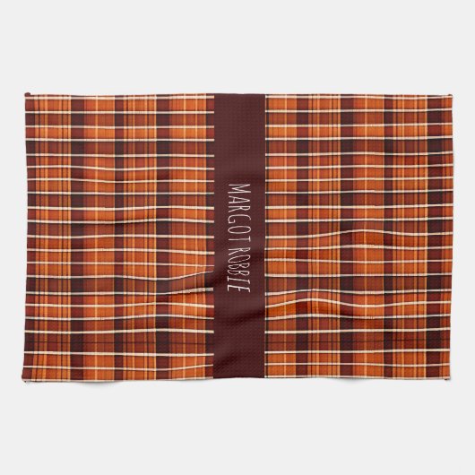 Autumnal Kariert Orange Brown Geometric Muster Geschirrtuch (Horizontal)