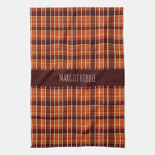 Autumnal Kariert Orange Brown Geometric Muster Geschirrtuch (Vertikal)