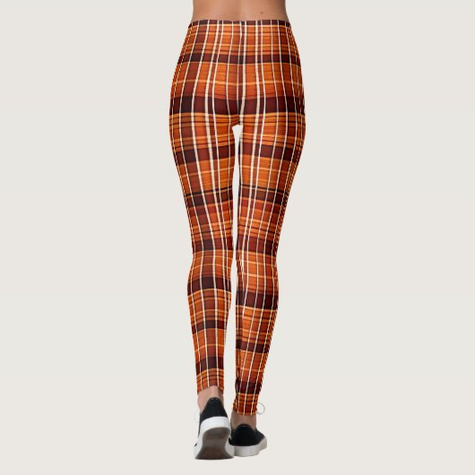 Autumnal Kariert Orange Brown Geometric Muster Leggings (Rückseite)