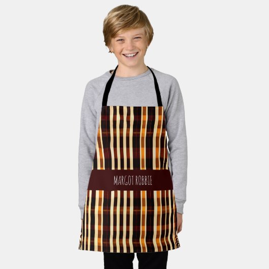 Autumnal Kariertes Orange Schwarz Geometrisches Mu Schürze (Getragen)