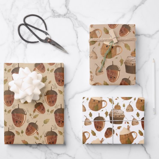 Autumnal Kawaii Gift Wrap Geschenkpapier Set (Vorderseite)
