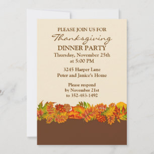Autumnal leaves Thanksgiving Party Invitation Einladung