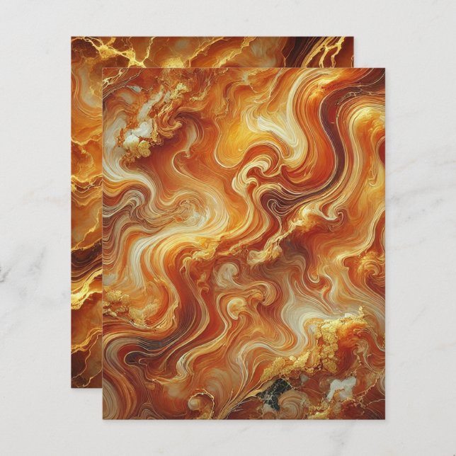 Autumnal Marble Gold & Orange Scrapbook Paper (Vorne/Hinten)