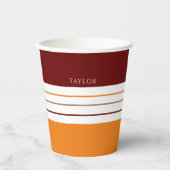 Autumnal Maroon Orange Streifen mit Namen Pappbecher (Vorderseite)