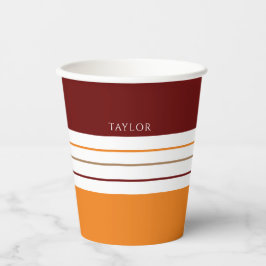 Autumnal Maroon Orange Streifen mit Namen Pappbecher