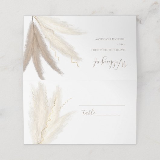 Autumnal Pampas-Gras Hochzeit geklappte Platzkarte (Außenseite Aufgefaltet)