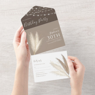 Autumnal Pampas Grass Birthday All In One Einladung