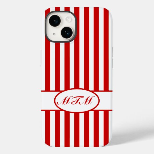 Autumnal rote Streifen mit Monogramm Case-Mate iPhone Hülle (Rückseite)