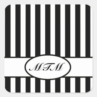 Autumnal schwarze Streifen mit Monogramm Quadratischer Aufkleber
