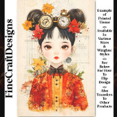 Autumnal Steampunk Asian Woman BJ3 Decoupage Seidenpapier
