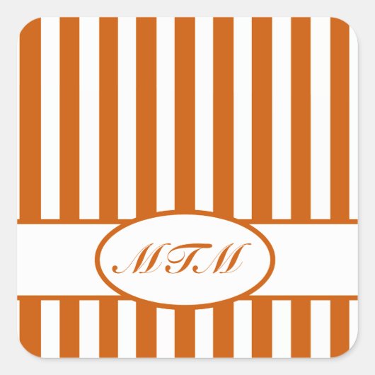 Autumnal-Streifen mit Monogramm Quadratischer Aufkleber (Vorderseite)