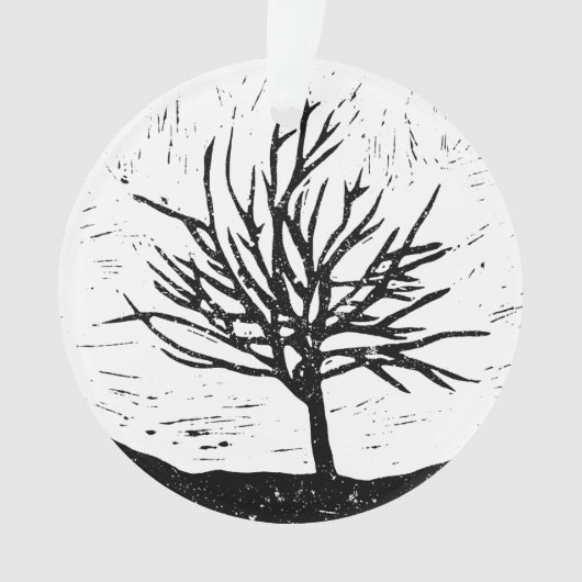 Autumnal Tree Lino Print Akronylic Ornament (Vorderseite)