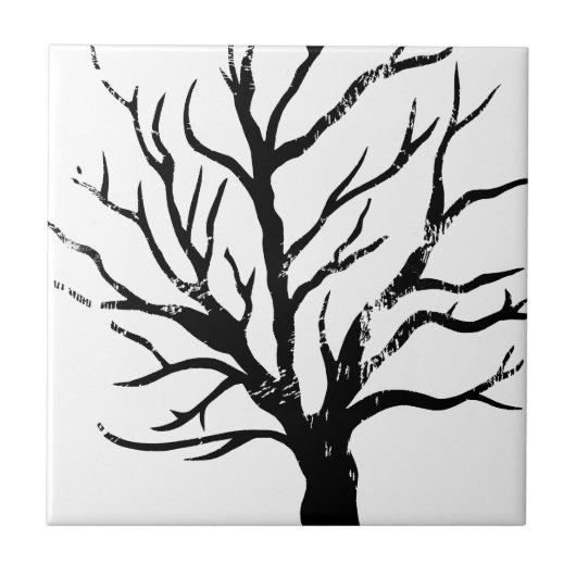 Autumnal Tree Lino Print Fliese (Vorderseite)