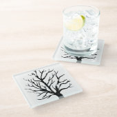 Autumnal Tree Lino Print Glasuntersetzer (Schrägansicht)