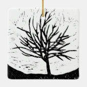 Autumnal Tree Lino Print Keramikornament (Rückseite)