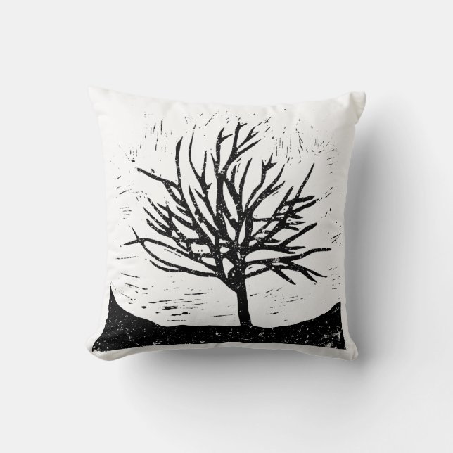 Autumnal Tree Lino Print Kissen (Vorderseite)