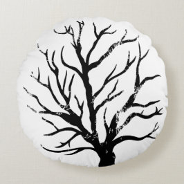 Autumnal Tree Lino Print Rundes Kissen