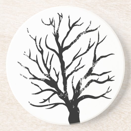 Autumnal Tree Lino Print Sandstone Untersetzer (Vorne)