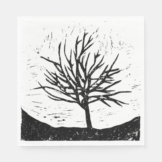 Autumnal Tree Lino Print Serviette (Vorderseite)