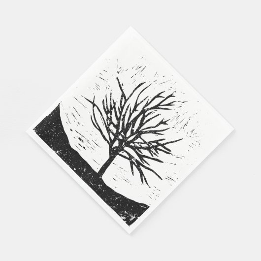 Autumnal Tree Lino Print Serviette (Ecke)