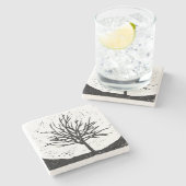 Autumnal Tree Lino Print Steinuntersetzer (Seitenansicht)