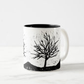 Autumnal Tree Lino Print Zweifarbige Tasse (VorderseiteRechts)