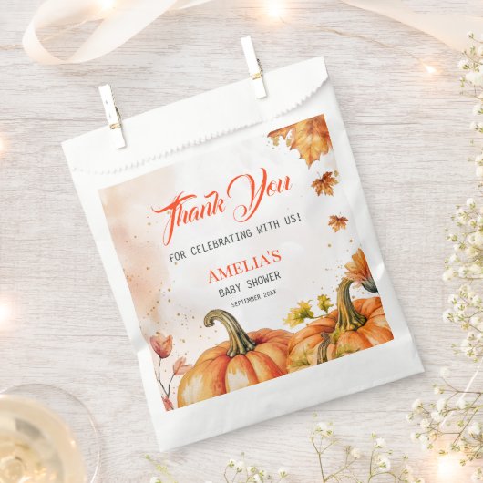 Autumnal Watercolor Thank You Pumpkin Baby Shower Geschenktütchen (Ausgeschnitten)
