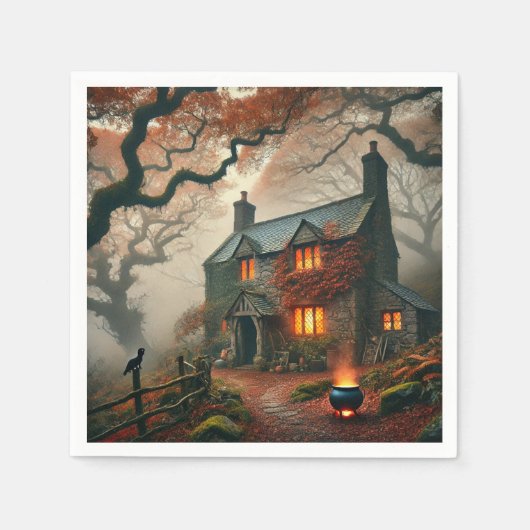 Autumnal Whimsigoth Hexen Hütte Decoupage Serviette (Vorderseite)
