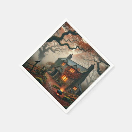 Autumnal Whimsigoth Hexen Hütte Decoupage Serviette (Ecke)