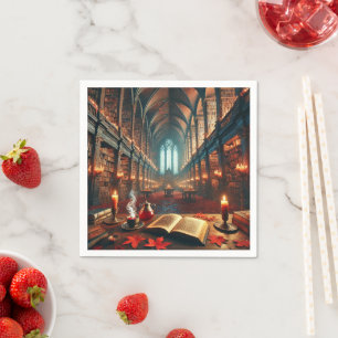 Autumnal Whimsigoth Magic Library Decoupage Serviette