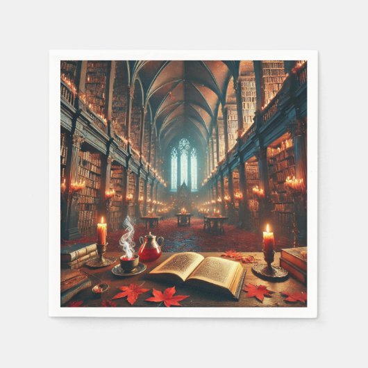 Autumnal Whimsigoth Magic Library Decoupage Serviette (Vorderseite)