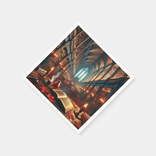 Autumnal Whimsigoth Magic Library Decoupage Serviette (Ecke)