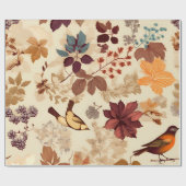 Autumnale Vögel und Blätter Geschenkpapier (Flach)