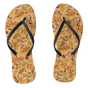 Autumnaler Wald auf Ocker Badesandalen