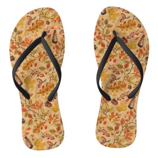 Autumnaler Wald auf Ocker Badesandalen (Fußbett)