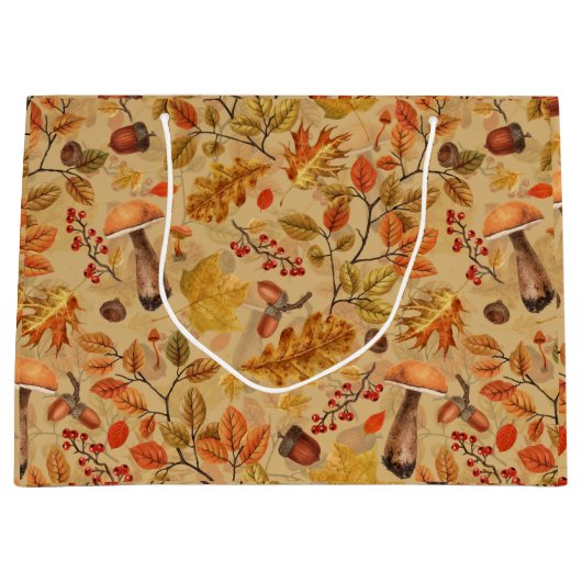 Autumnaler Wald auf Ocker Große Geschenktüte (Vorderseite)