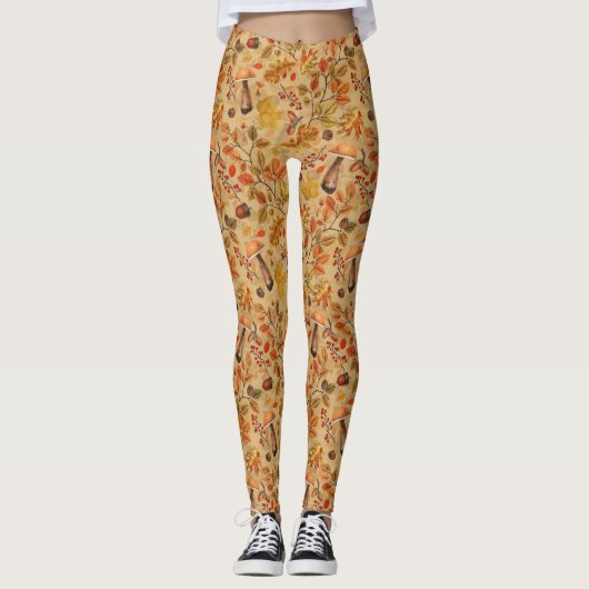 Autumnaler Wald auf Ocker Leggings (Vorderseite)